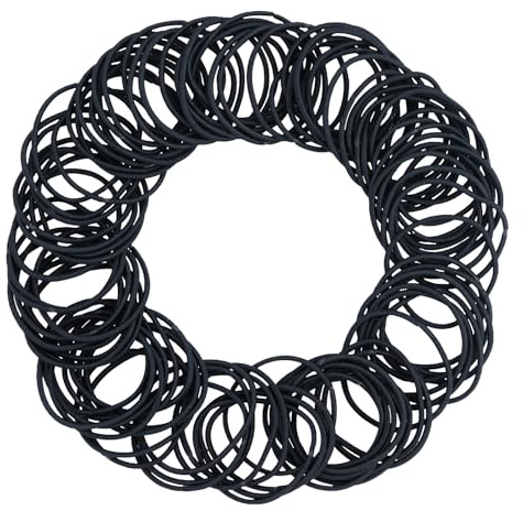 100 elastici per capelli sottili, elastici neri per capelli, elastico per capelli, 2 mm, piccoli elastici per capelli da donna, colore nero, senza metallo, per lavoro, studio, tempo libero