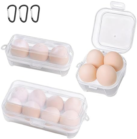 3 Pack Egg Carrier Container, Plastic Egg Storage Box Shockproof Protection, with Carabiner, Portable Egg Tray Carriage Dispenser, for Refrigerator, Kitchen, Outdoors, Picnics, Camping (D)