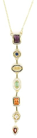 Elbella Hamburg Halskette Damen 7 Elemente 14K Gold vergoldet aus Edelstahl – Y-Kette Wasserfest & Verstellbar Bunt – Schmuck Geschenk für Frauen & Freundin – Lichtallee-Kollektion