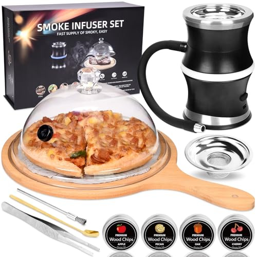 Cocktail Smoker Kit, Whiskey Smoker Kit with Accessories & 4 Flavor Wood Chip, Bourbon Old Fashioned Smoker Kit, Smoking Cloche Dome Cold Smoke for Food & Drink, Gifts for Men, Dad, Husband, Boyfriend