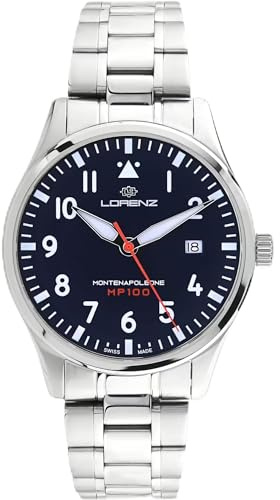 Lorenz Montenapoleone Pilot 090004HH - Orologio Classico da Uomo al quarzo Svizzero - Orologio con cassa e cinturino in acciaio - Box set con cinturino in pelle in omaggio