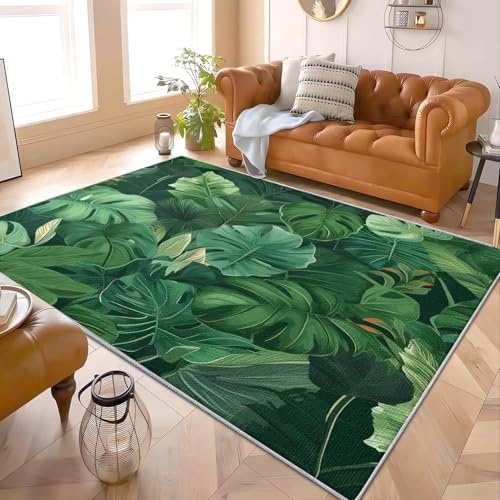 Tropicale Pianta Monstera Deliziosa Confortevole il Raffinato Tappeto di Flanella 60x90 cm Ipoallergenico Lavabile in lavatrice Verde Tappeto Utilizzo TPR Antiscivolo Supporto