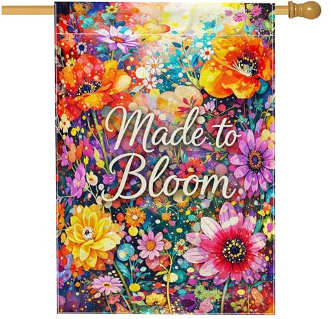 Bandiera per casa dei fiori, fiori vibranti papaveri crisantemi primaverili multicolore juta double face decorativa per esterni, patio, cortile, prato, ingresso, balcone, 71 x 101 cm