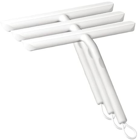 Vinabo Rasquetas Limpiacristales para Ducha de Silicona con Soporte, Limpia Mamparas Cristal, Limpieza y Alisado Superficies Ventanas, Espejos y Baños-21cm,Blanco (Paquete de 3)