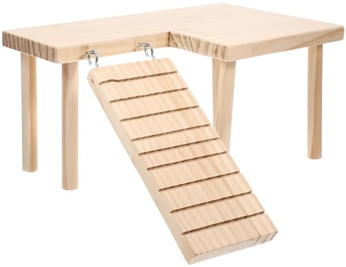 SEWACC Escalera y Plataforma de Madera para Hámster, Juguete Divertido para Estimular Ejercicio y Coordinación en Jaulas Pequeñas