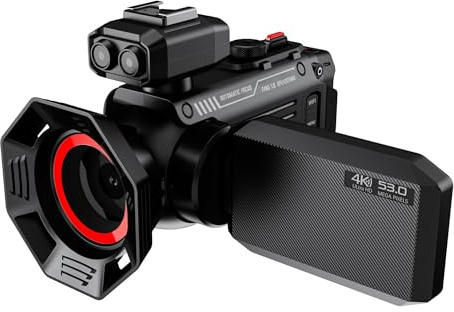 Caméscope Wi-Fi 4K UHD avec capteur CMOS 53 MP et zoom optique 50x, prise en charge de la nuit et de la griffe pour l'enregistrement de la faune et du paysage, blanc