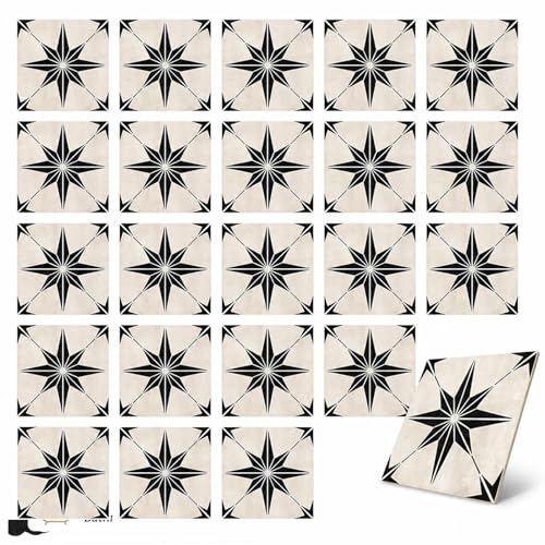24PCS Removable Self Adhesive Wall Tiles, Star Pattern Peel | PVC Vinyl Self-Adhesive Decals, 24PCS 15x15cm Star Pattern, for Kitchen, Bathroom, Fireplace and Furniture
