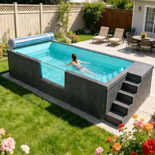 Piscine de luxe de 6,1 m et 12,2 m avec cadre en acier durable, piscine hors sol en fibre de verre, conception nécessitant peu d'entretien et durabilité par tous les temps