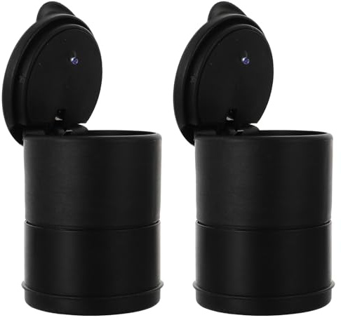 MERRYHAPY Cenicero para Coche Tapa y Luz Led, 2 Unidades, Negro, Pbt y Goma, Adecuado para Suministros para Automóviles