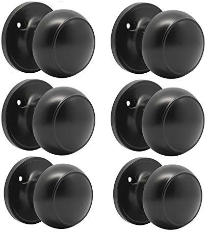 Probrico Flat Ball Single Dummy Door Knob Handles Black Left Right Handed Door Knobs Pull, 6 Pack