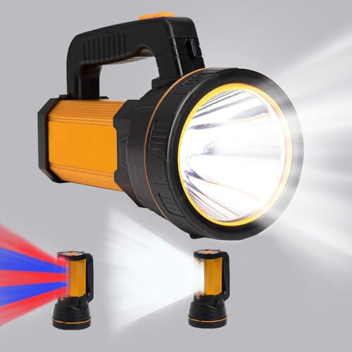 GEPROSMA Powerful Led Flashlight High Lumens USB C Rechargeable,Super Bright Handheld Spotlight,Strong Metal Flashlight Large/Long Lasting/Lantern/Strap,High Powered Big Searchlight