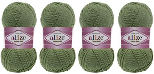 55% Cotton 45% Acrylic Yarn Alize Cotton Gold Thread Crochet Hand Knitting Art Lot of 4skn 400 gr 1444 yds (485-Green)