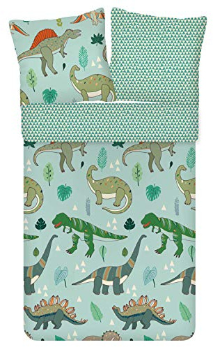 ESPiCO Bettwäsche Trendy Bedding Dinozeit Dino Saurier Tierwelt Reptil Wendeoptik Dreieck Muster Renforcé, Größe:135 cm x 200 cm
