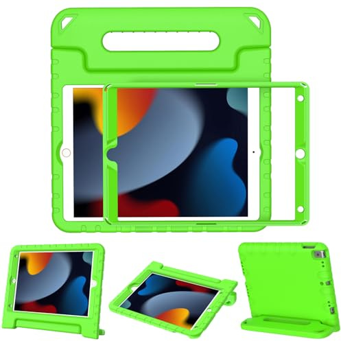 Surom Case for iPad 9th 8th 7th Gen 2021/2020/2019 10.2 Inch, Green | Built-in Screen Protector, Shockproof Convertible Handle Protective Cover, Sturdy Stand, Lightweight Protective Case