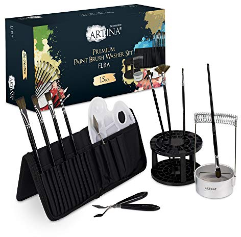 Artina ELBA Pinselset - Malset mit Pinsel, Malspachtel und Tasche - Behälter und Wanne - für Künstler