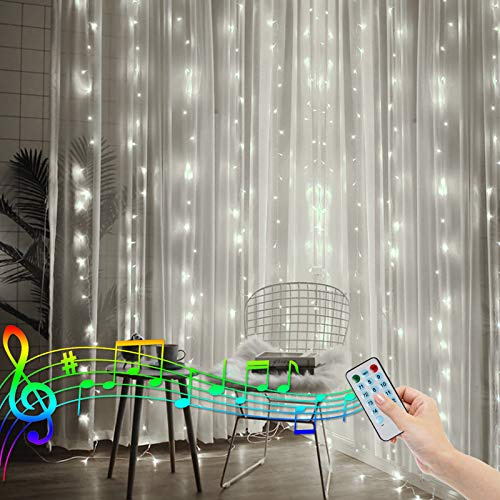 CORST 2M X 2M Lichtervorhang Fenster Lichterketten Vorhang Innen Wasserfall Eisregen Lichterkette Batterie Wasserfest mit Fernbedienung Sound Aktivierte Musik Sync(Weiß)
