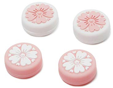 Vecksoy 4PCS Sweet Sakura Flower Thumb Grip Caps,Joystick Cap For Nintendo Switch & Lite Silicone Caps Cover For Nintendo Switch