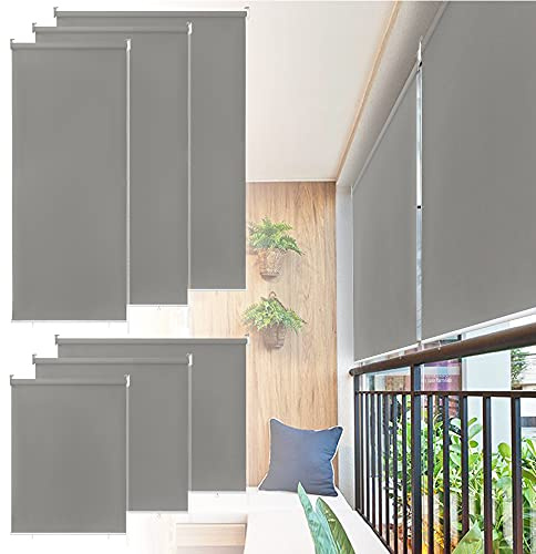 LARS360 Außenrollo Vertikaler Sonnenschutz Balkon Terrasse Wasserdichter Sonnenschutz Sichtschutz Grau 140x140cm