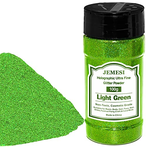 JEMESI 100g Glitzerpulver Grün Holographisches Glitzerpulver für Epoxidharz Nägel Gießen Körperkunst und Dekoration