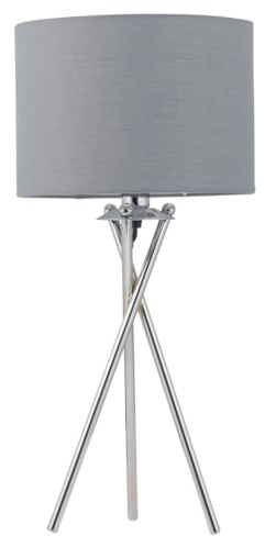 firstchoicelighting Chrome Tripod Table Lamp with Grey Cotton Shade