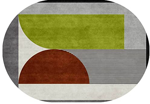 Rururug Teppich Oval Moderner Läufer Orientteppich Kurzflor Flur Schlafzimmer Küche Wohnzimmer rutschfest Waschbar,grau grün braun geometrisch,Oval 80 x 150 cm