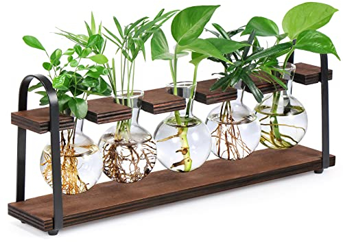 Blumenvase Vintage Deko Vasen Für Tischdeko, Glas Reagenzgläser mit Metallständer Für Blumen Mit Ständer Holz -pflanze im glas Propagation Station Für Deko Wohnzimmer Outdoor Taufe Schreibtisch deko