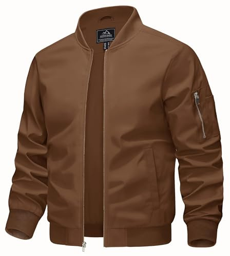 KEFITEVD Män sommar tunna basebolljackor casual bomber cargojacka militär vindjacka med flera fickor, Brun, 3XL