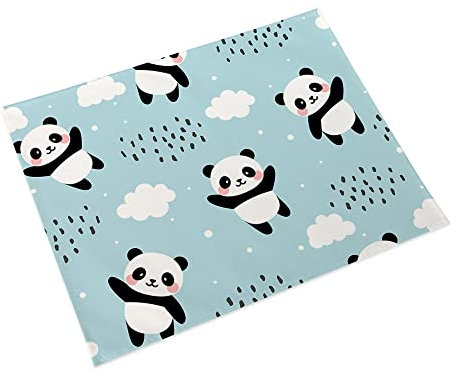 Manteles Individuales Panda Lindo Azul Salvamanteles Individuales Algodón Lino Lavable Individuales Mesa Resistente al Calor Bajoplatos Tapetes para Mesa Bajoplatos 30x45cm 8 Pcs