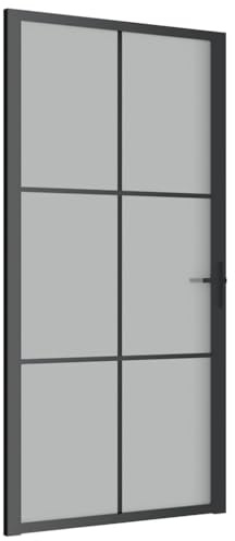 vidaXL Innentür Modernes Design Glastür Komplettset Zimmertür Tür Drehtür Wohnungstür mit Montagezubehör 102,5x201,5cm Schwarz Mattglas Aluminium