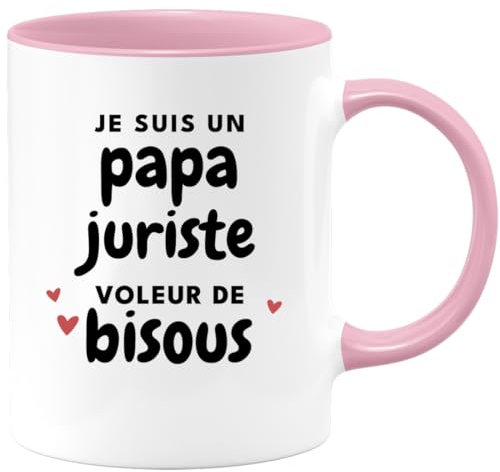 quotedazur Café-Croissant - Mug Personnalisé Tasse Cadeau Noël Je Suis Un Papa Juriste Voleur De Bisous Futur Anniversaire Fête Des Pères Annonce Naissance - Rose/Céramique