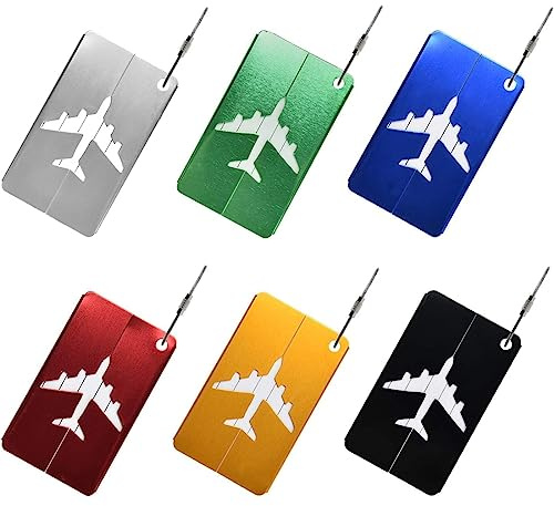 6 Pezzi Etichetta Targhetta Valigia Alluminio Con Anelli In Acciaio Bagaglio Set Per Borse E Bagagli Luggage Tag Identificativa (6 Colori)