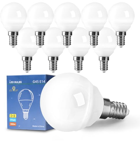 EX UP Lampadine a Led E14 Luce Fredda 6500k, Attacco Piccolo 6W G45 Lampadina, SES Base Classic Bulbo Risparmio Energetico(Equivalenti 50W),550lm Non Dimmeriabile Nessun Sfarfallio Lampada Pacco da 10