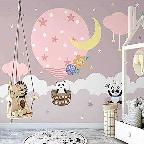 AGlitw 3D Wallpaper Hand Painted Pink Hot Air Balloon Panda Starry Sky Photo Wall Mural Children's Bedroom Background Wall Painting 3 D-400x280cm