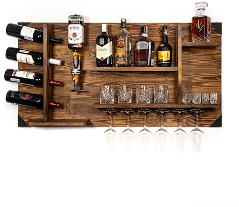 CREATIVE COOPER Trähylla med drinkdispenser | Väggmonterad alkoholdispenserstation | 120x60x14 cm | Vintage & Rustik | Whisky, Gin, Snaps | Bartendergåva | Väggbar för vardagsrummet
