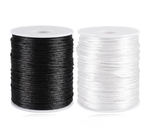 Suo Long Nylonschnur für Armbänder 1,5mm Armband Schnur 2 Rolles Nylonfaden für Armbänder Schwarz + Weißer 100 Meters Jedes Nylon Schnur Perlen Auffädeln Halskette Schmuckherstellung DIY Handwerk