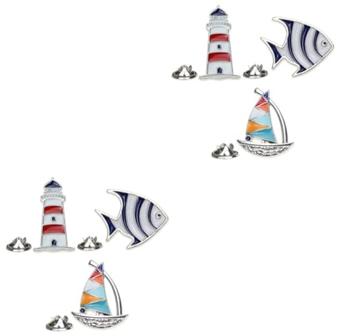 GALPADA 6stücke Teiliges Anstecknadeln Stil Karikatur Tropische Fische Segelboot Und Leuchtturm Legierung Brosche Für Damen Für Hochzeiten Partys Und Alltag