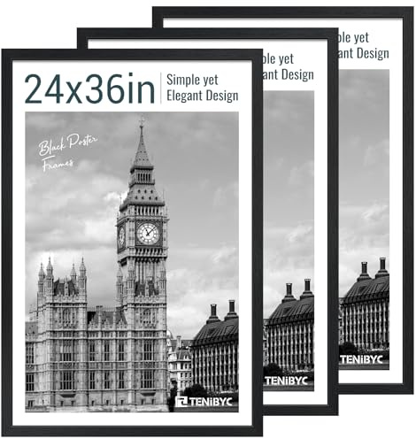 TENIBYC 24x36 Poster Frame, Black Wood, 3 Pack, Wall Hanging for Picture