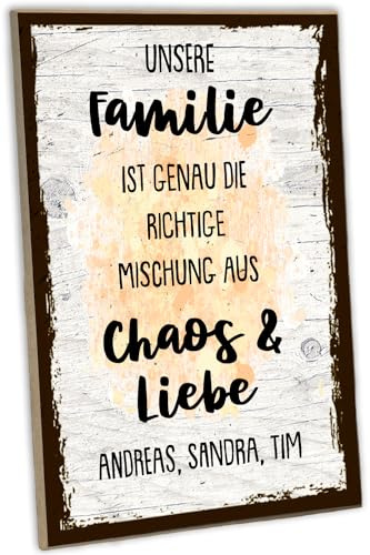 schilderkreis24: Personalisiertes Familien Holzschild - 'Unsere Familie ist genau die richtige Mischung aus Chaos & Liebe' - Einzigartige Dekoration für Ihr Zuhause