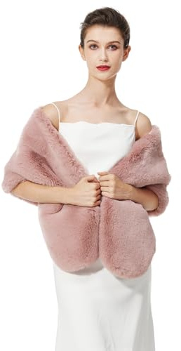 BEAUTELICATE Stola Pelliccia Donna Sciale Sciarpa Coprispalle Elegante per Matrimonio Invernale Sposa Damigella Cerimonia (Aggiornato - Dusty rose,Taglia unica)