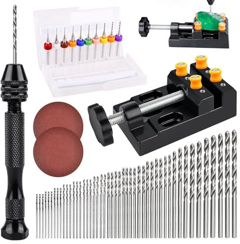 62 Pièces Perceuse à Main Twist Drill Bits Mini Perceuse à Main de Precision Aluminum Mandrin Sans Clé Foret Fraise Twist et Étau Plat Pour Bricolage Forage