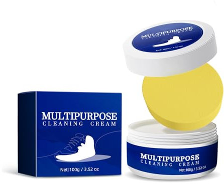 Grindrom Crema de limpieza de zapatos blancos, crema de eliminación de manchas, crema de limpieza multiusos con esponja, limpiador de zapatos blancos, pasta sólida descontaminante de zapatos,