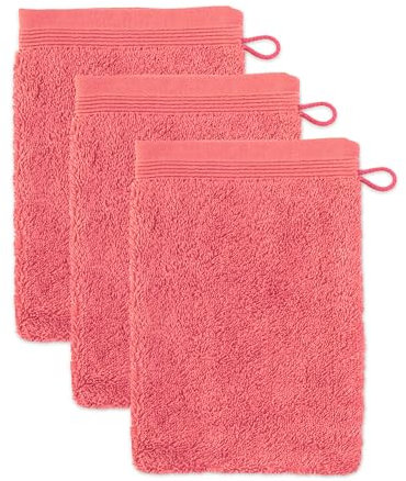 Möve Superwuschel - Manoplas de baño (15 x 20 cm, 100% algodón, 3 Unidades), Color Coral