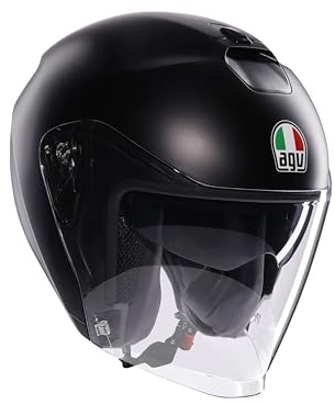 AGV - IRIDES E2206, Casco Moto Jet Unisex, Casco de Moto Cara Abierta con Visera Antiarañazos y Protectora UV, Matt Black, L