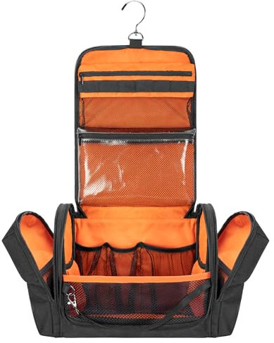 Prokva Bolsa de Aseo táctico de Viaje para Hombres, Colgante Dopp Kit Higiene Bolsa Ducha Organizador con Gancho para artículos de tocador y Cuidado de Afeitar, Negro (Bolsa vacía)