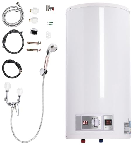 Boiler, 80L Elektrischer Warmwasserspeicher mit Handbrause und Schläuche, Thermostop-Funktion, Heiztemperaturbereich 25-75℃, 2000W Warmwasserboiler, IPX4