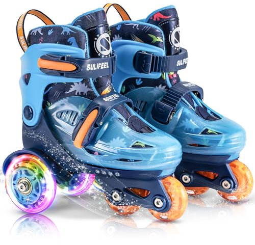 SULIFEEL Verstellbare Rollschuhe für Kinder für Mädchen und Jungen, Spaß beleuchtende Licht Blitz Räder DREI-Punkt-Typ Balance geeignet für Anfänger Indoor Rollschuhlaufen