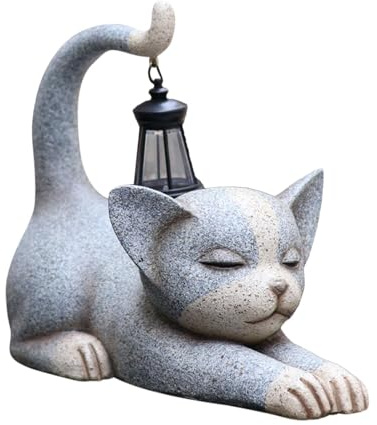 Teksome Statues de Jardin avec Lampes solaires, Lampes d'extérieur en Forme de Chat - Statue de Jardin Solaire de Lanterne de Figurine de Chaton en résine | Figurine de Chaton en résine, Lanterne