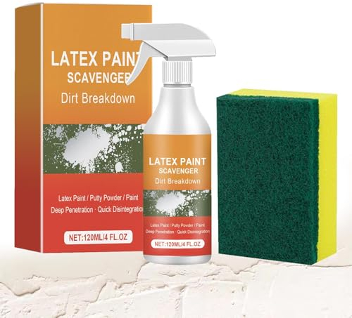 Latex-Farbentferner, Lackentferner, Reinigungsspray, Farbverdünner, Lackabbeizflüssigkeit mit Schwamm, Betonfarbentferner für Latexfarbe, Spachtelpulver