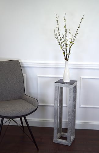freeroom24, Beistelltisch, Wohnzimmertisch, Couchtisch, Coffee Table, Kleiner Kaffeetisch, Blumenhocker, Blumensäule, Cube, Betonoptik, Glas schwarz, 20 x 20 x 70cm, Made in Germany