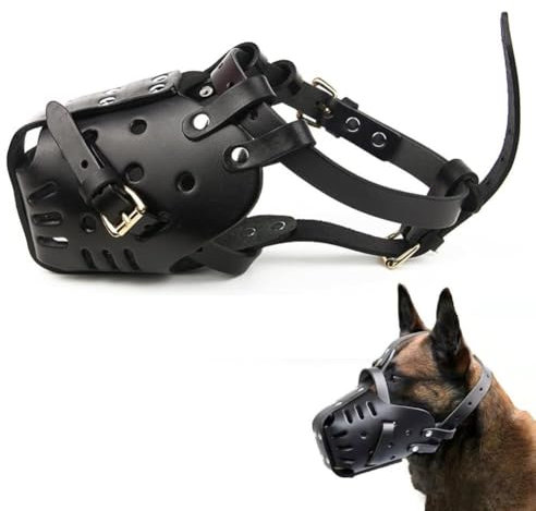 Verstellbarer Maulkorb aus Leder für große Hunde – verhindert Beißen, Bellen und Fressen – Trainingsmaulkorb für die Sicherheit von Haustieren – Größe L – einfach zu bedienen und bequeme Passform